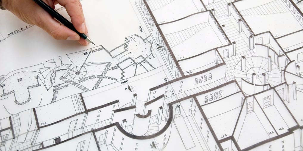 Close-up photo of an architectural drawing by TR Design-Build in New Canaan, CT
