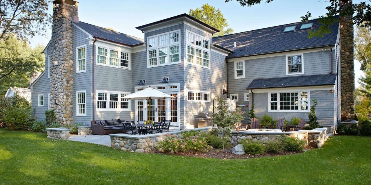 Outdoor entertaining area and fireplace at a TR Design Build custom home