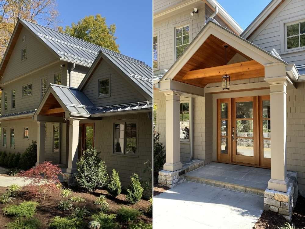 Image of the entrance to a custom home built by TR Design Build in Wilton, CT