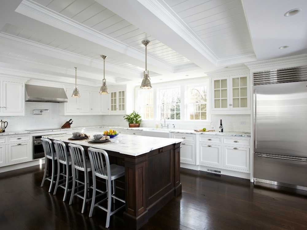 Custom Kitchen with large wooden islands and custom cabinetry in Greenwich, CT