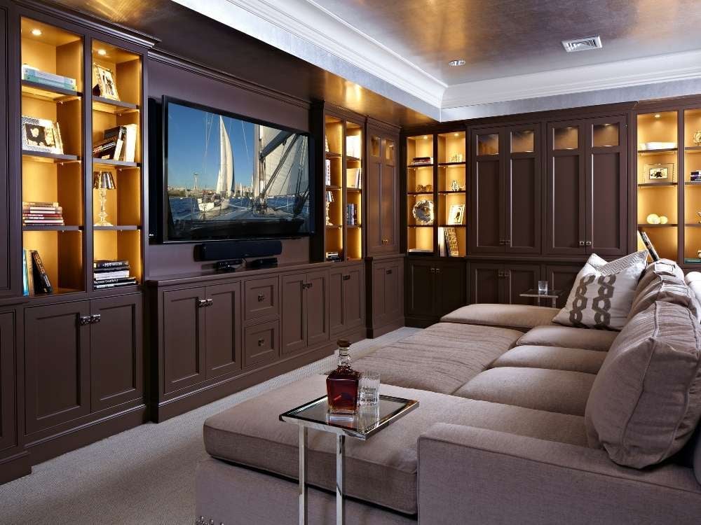 Image of an entertainment room with custom cabinetry in a custom home by TR Design Build