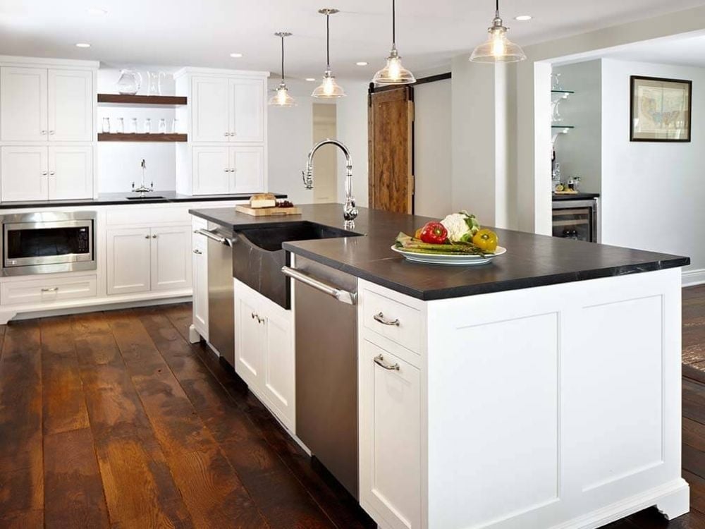 Custom kitchen remodel in Stamford, CT with a large sink island, double dishwashers, and a built in microwave by TR Design-Build Custom kitchen remodel in Stamford, CT with a large sink island, double dishwashers, and a built in microwave by TR Design-Build