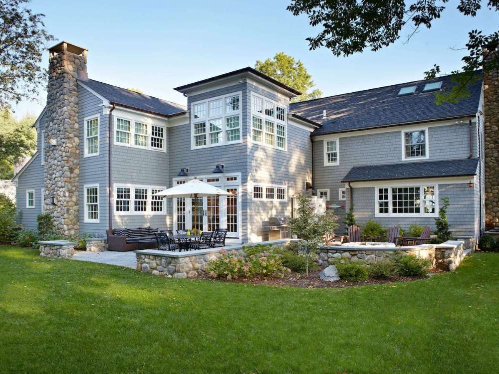 Patio and exterior of a custom home by TR Design Build in New Canaan, CT