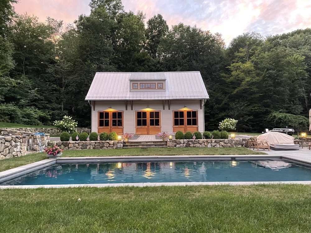 Image of an accessory pool house structure built by TR Design Build in Wilton, CT